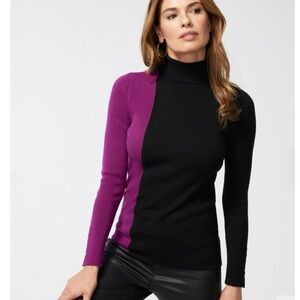 Chicos Colorblock Sweater Womens Size Large Berry Plum Black new w tags